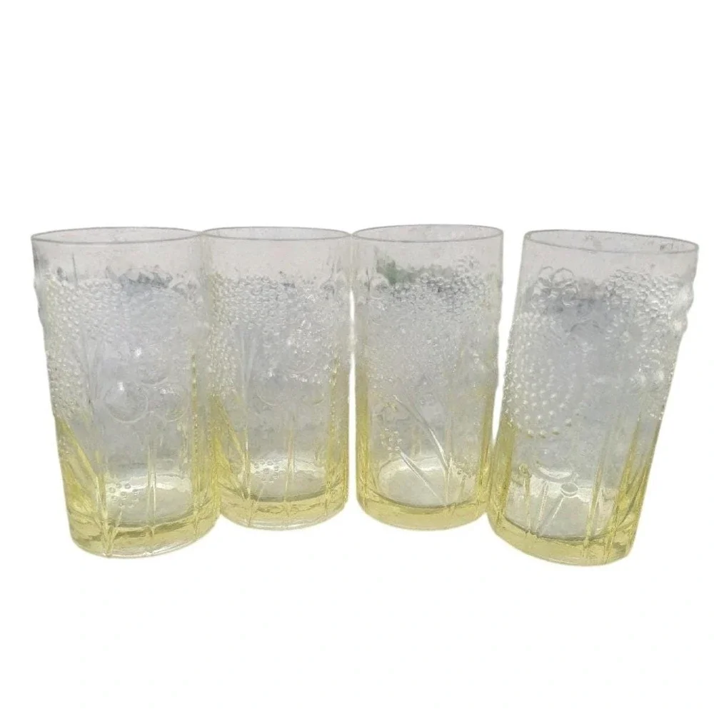 MCM Nuutajarvi Iittala Finland Flora Glass Cup Tumbler Oiva Toikka Set of 4‎